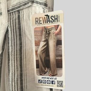 Rewash Striped Linen Blend Paper Bag Wide Leg Pants